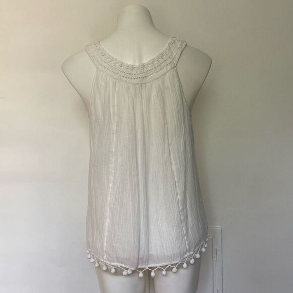 Joié tank top Boho Pom Pom trim crochet neck - Picture 7 of 9